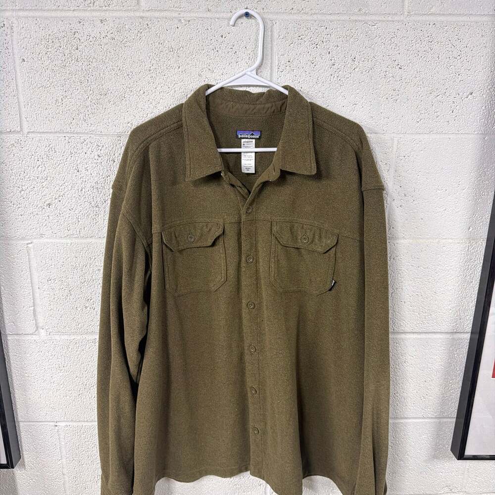 Patagonia Men's Long-Sleeved Piqué Fleece Shirt Olive Green XXL